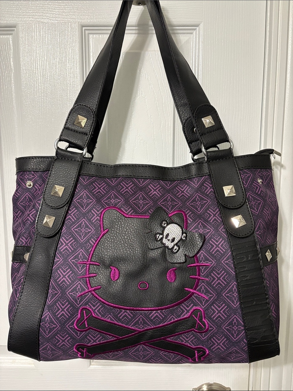 Hello Kitty Punk Goth Skull Crossbones Studded Tote Bag